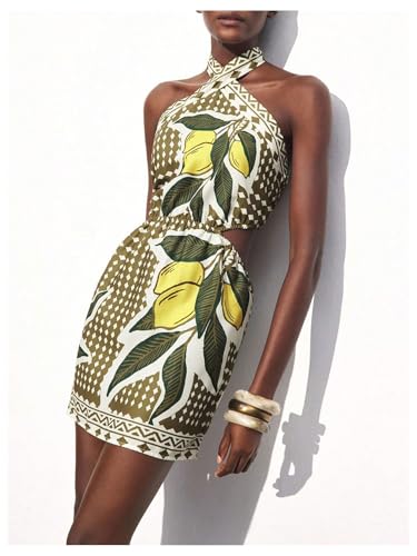 Image of MakeMeChic Women's Boho Mini Dress Summer Beach Vacation Halter Dresses Floral Sundress
