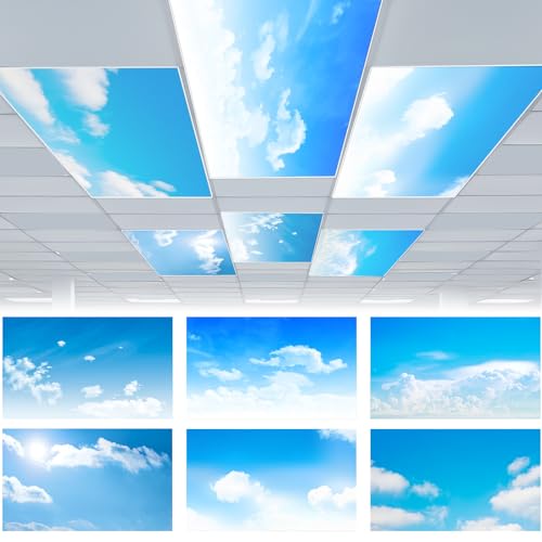 Image of VIHOSE 6 Pcs Fluorescent Light Covers for Ceiling Lights Classroom Magnetic Light Covers Classroom Filters Office School Drop Ceiling, 4 x 2 ft(Cloud)