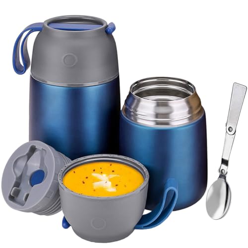 Image of Insulated Thermo Food Jar for Hot & Cold Food for Kids Adult, 17&24 oz Soup Thermal Hot Food Containers for Lunch, Triple Layer Insulation Stainless Steel Food Jar with Spoon (2 Pack Blue)