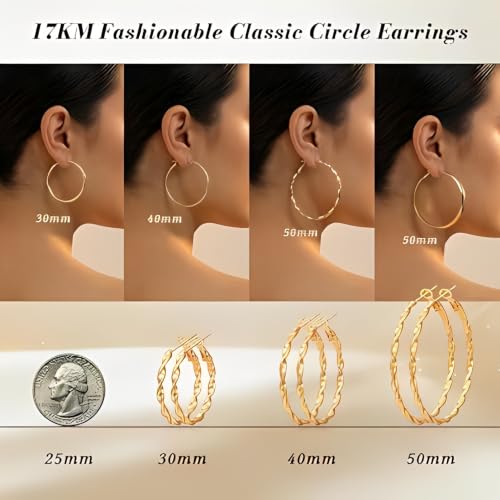 Image of 12 Pairs Gold Hoop Earrings Set for Women, Lightweight Hoop Jewelry