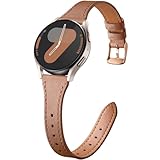 Easuny Schlankes Leder Armband Kompatibel mit Samsung Galaxy Watch 7 Armband - Galaxy 6 5 4 40mm 44m, Echtes Leder Armbänder für Samsung Watch 6 Classic 47mm 43mm, 4 Classic 42mm 46mm, Braun
