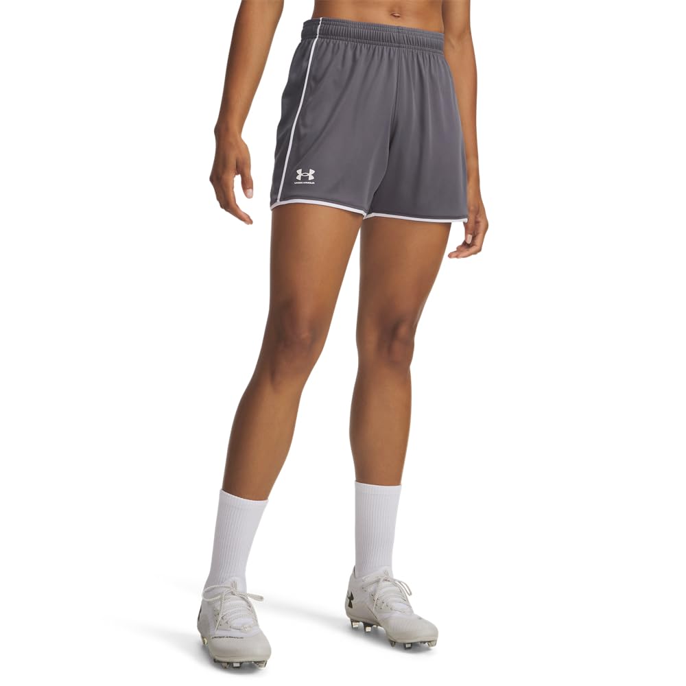 Under Armour Women's Gray Challenger Train Shorts Castlerock / White M