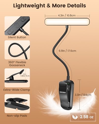 Image of Glocusent 630nm Red Light Reading Light, 26 LEDs Zero Blue Light, 1600K Amber Book Light with 3 Modes & 5 Brightness Dimmable, 120H Runtime, Eye-Care Clip on Light for Book Lovers and Kids