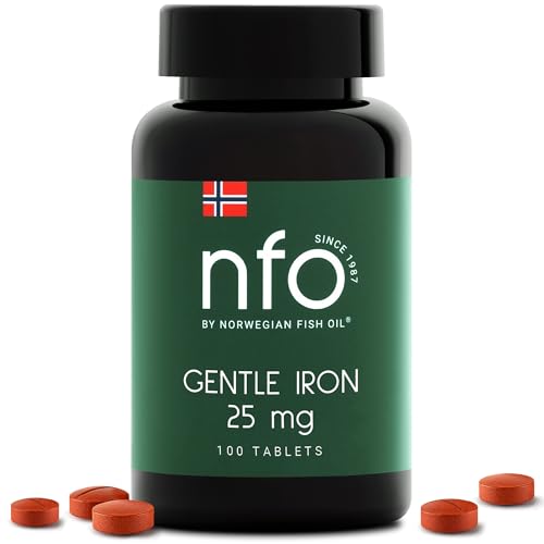 NFO GENTLE IRON [100 Compresse] Complesso naturale norvegese di Ferro ad alto dosaggio Con formula brevettata Ferrochel - la forma più biodisponibile contro la carenza di ferro Adatto ai vegani