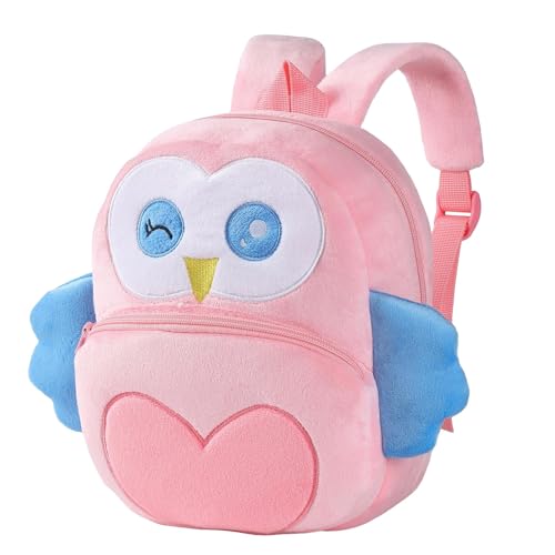 MICHLEY Mochila infantil de pelúcia com desenho animado para meninas, mochila de viagem para crianças, jardim de infância, pré-escolar, coruja rosa, Coruja rosa, Mochilas Daypack