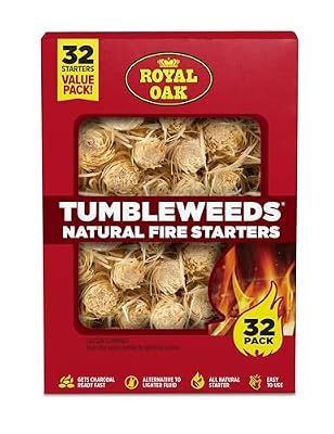 Royal Oak Tumbleweeds All Natural Fire Starter Charcoal Firestarter for Grilling, BBQ, Wood Stoves, Campfires, No Odor and Water Resistant, 32 Count