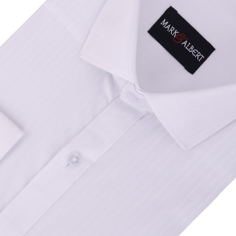 Image of MARK & ALBERT Men's Striped Full Sleeves Cotton Formal Shirt White | Stylish Shirt for Men