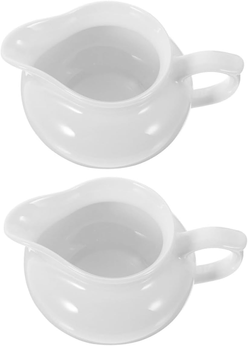 Set of 2 Ceramic Sauce Boat and Gravy Dispenser for Milk and Sauce Classic Design