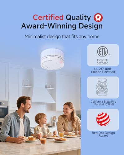 Image of Heiman Matter Smoke Detector, Smart Photoelectric Fire Alarm, UL217-10th Certified, Battery Powered, Real-Time Notification, Compatible with Smartthings, Home Assistant, Mini Portable for Home Travel