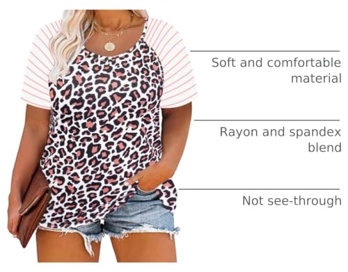 Image of CARCOS Plus Size Tops for Women Short Sleeve Raglan Striped Tee Color Block Crewneck /V Neck Tunic Loose Fit Summer XL-5XL