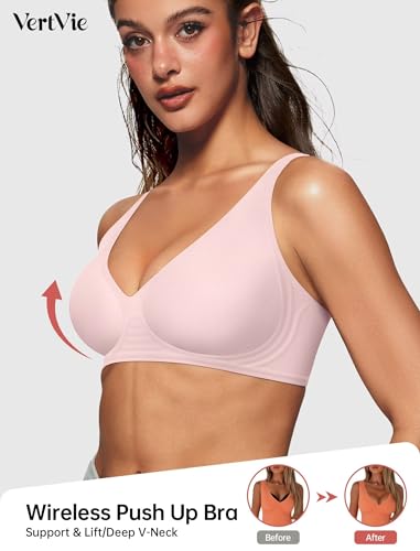 Image of Vertvie Jelly Wireless Bras for Women Push Up Plunge Seamless T-Shirt Bras No Underwire Supportive Full Coverage Bralettes