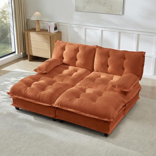 Image of 77 inch U-Shaped Sectional Couches for Living Room, Orange 2 Seater Modern Chenille Deep Seat Sofa Set, Salas para Casa, High Back Love Seat Couches, Cloud Modular Sectional Sets with 2 Ottoman