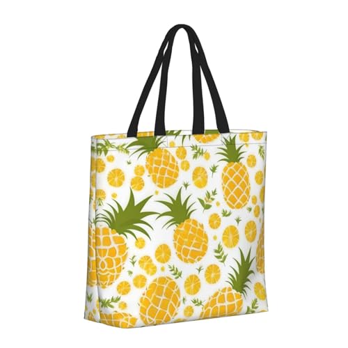 Pineapple. Print Tote Bags, Large Capacity Zipper Shoulder Bag, For Shopping, Work, Daily2