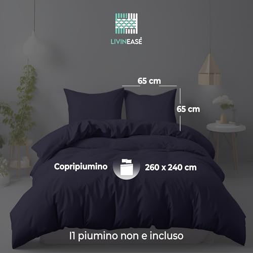 LivinEase Set Copripiumino Matrimoniale 260x240 - Microfibra Copripiumino 260x240cm + Federe 65x65cm – Copripiumino Matrimoniale