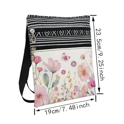 Pink Floral Messenger Bag Small Ethnic Pattern Printed Adjustable Strap Crossbody Zipper Bag Pink Floral Phone Bag Wallet Cute Shoulder Handbag for Women2