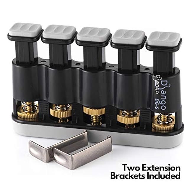 Django Hand Exerciser Strengthener | 5 Finger Grip Adjustable | for Guitar, Musicians, Athletes, Rock Climbers, and Physical Therapy | Includes 3 Resistance Training Workout Cards | Fully Guaranteed