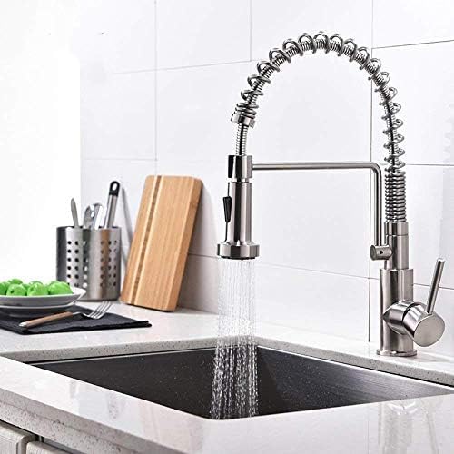 Brushed Nickel Single Handle Single Lever Pull Out Down Sprayer Spring Kitchen Sink Faucet