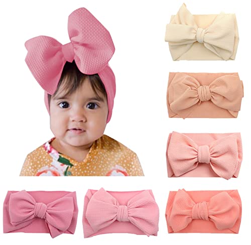 SEAUR - 5 6 Pcs Newborn Baby Beanie Hat Toddler Knot Hats Soft Turban Infant Headwrap Caps with Large Bowknot Double Layer