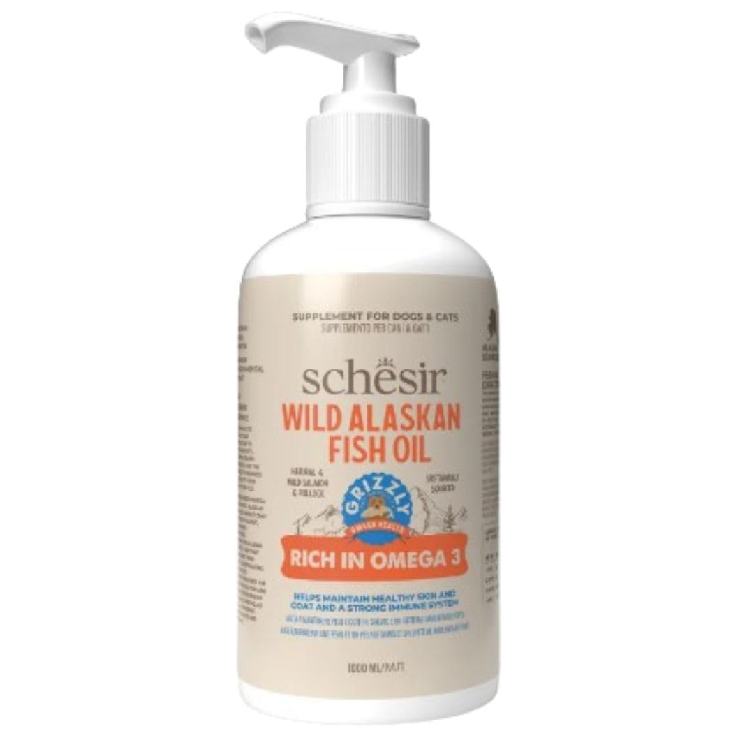 ANIMALUJOS Aceite de Pescado Salvaje de Alaska Aceite Grizzly, 250 ml, Rico en Omega 3 para Piel y Pelaje Saludable de Perros y Gatos – Suplemento Nutricional Natural - SCHESIR