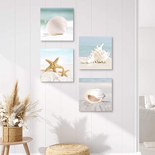 the stream design Beach Canvas Wall Art Bedroom: 4 Piece Living Room Bathroom Coastal Sea Creature Picture Modern Ocean Life Print Decor Calming Seaside Starfish Seashell Conch Painting Artwork - Image 3
