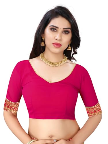 Image of B BELLA CREATION Women's Maroon Georgette Saree with Heavy Golden Embroidery Work & Unstitched Blouse Piece