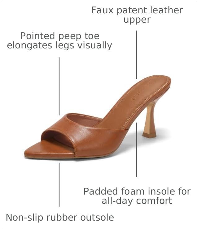 Image of Coutgo Womens Kitten Heel Sandals Heeled Mules Pointed Open Toe High Heels
