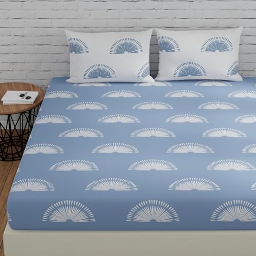Huesland by Ahmedabad Cotton 144 TC Bedsheet for King Size Bed with 2 Pillow Covers | Sunrise | 108 by 108 inch | Powder Blue & White (B0CWDCRV9Y) Amazon Price History, Amazon Price Tracker