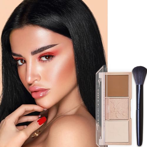 Blushers for Cheeks, Highlighter Bronzer Palette Make Up Powder with Brush, Natural Look Long-Lasting Waterproof Matte Shimmering Powder Makeup for Women - Image 6