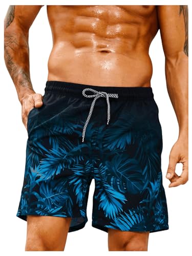 Floerns Men's Tropical Print Swim Trunks Tie Waist Quick Dry Board Shorts