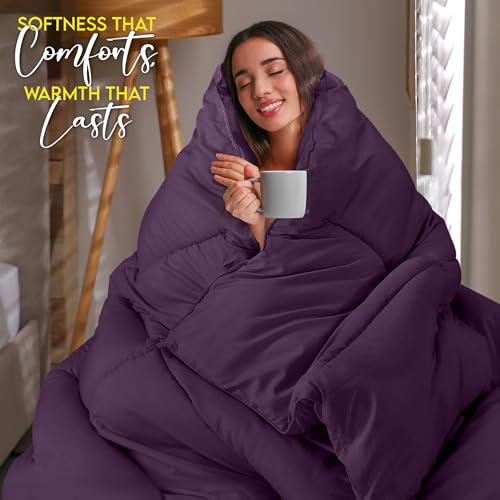 Utopia Bedding Comforter Duvet Insert, Quilted Comforter with Corner Tabs, Box Stitched Down Alternative Comforters Twin Size (Plum)