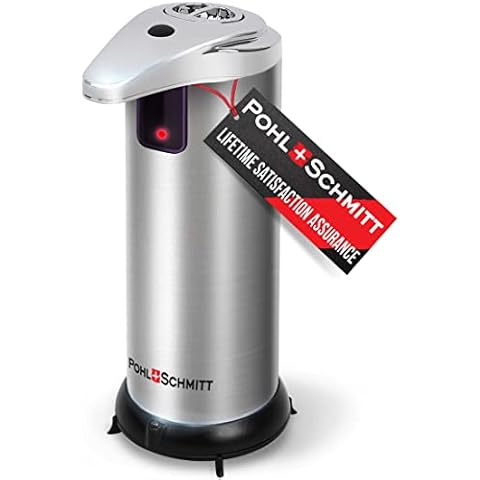 POHL SCHMITT Premium Soap Dispenser Touchless Automatic, Battery Operated Soap Dispenser, Waterproof and Leakproof, 3 Adjustment Levels, Stainless Steel, for Bathroom, Kitchen, Office and More Cover