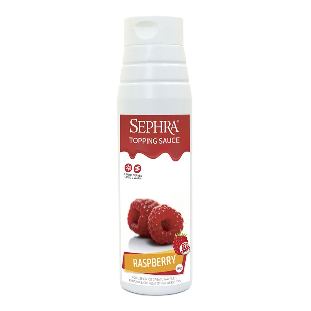 Sephra Salsa para postre de frambuesa 1 kg – Práctica botella exprimidora – Jarabes para helados, gofres, tortitas, crepes, batidos, batidos, sorbetes, frapes, pasteles o inmersión (frambuesa)