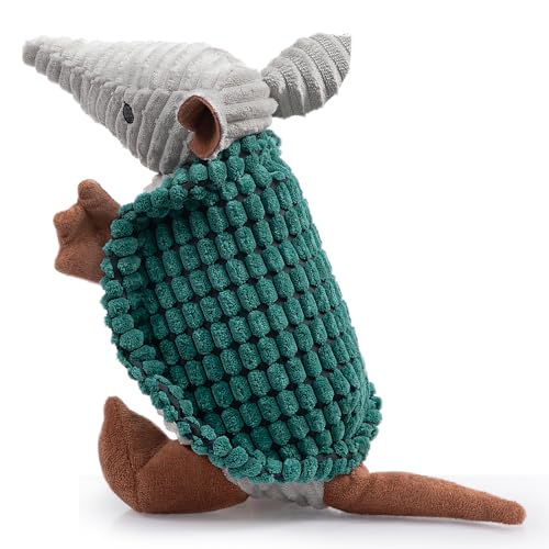 Image of Hollypet Plush Dog Squeaky Toy Stuffed Armadillo Animal Pet Puppy Chew Toys with Clean Teeth for Small Medium Large All Breed Sizes Dogs, Deep Green, 10in