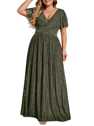 Image of Ever-Pretty Women's Plus Size Glitter Formal Dresses for Curvy Women A Line V Neck Gala Mother of Bride Dress Evening Gown