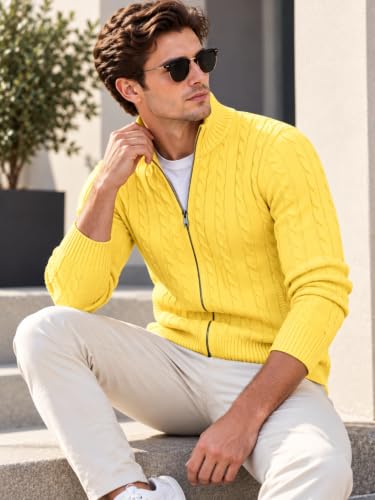 Image of TYSORT Men's Cotton Full Sleeve High Neck Full Zipper Sweater for Men, Cable Knitted Cardigan for Men