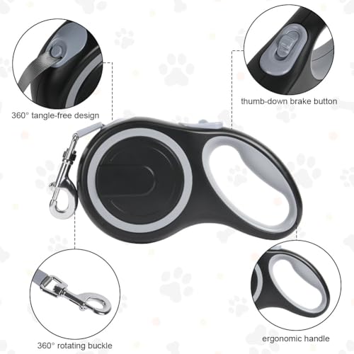 Aomig Rollleine für Hunde Hundeleine für Kleine Große Hunde 360° Verhedderungsfreier Ausziehbar mit Anti-Rutsch-Griff Schnellbremskno Einziehbar Dog Leash für Training Spaziergänge (Schwarz-8m-50kg)