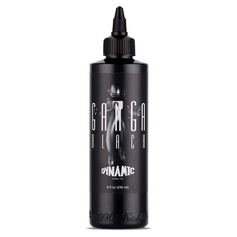 Dynamic Ink Ganga Black tusz do tatuażu, 240 ml, profesjonalny tusz do tatuażu, czarny + wzornik 5 g w zestawie .oryginalny, wyprodukowano w USA (Ganga Black 240 ml)