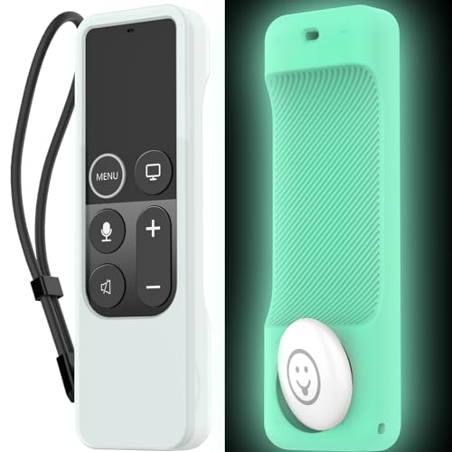 AhaStyle Compatible with Apple TV Remote Cover with AirTag Holder Anti Slip Silicone Case for 2017 Apple TV 4K 1st Generation and 2016 Apple TV HD(Glow Blue)