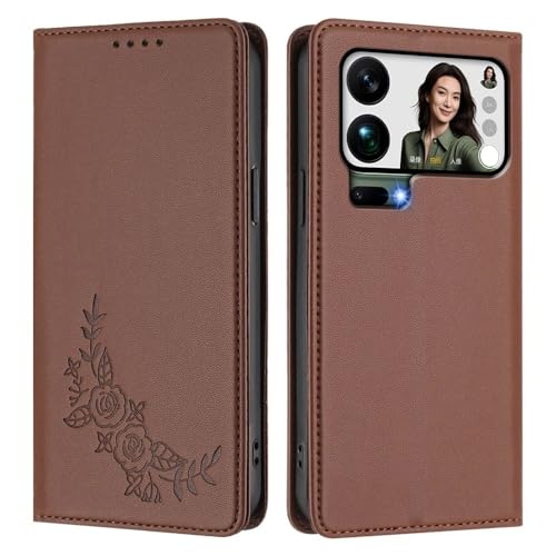 Protection Xiaomi Redmi Note 14 4G en cuir marron aux finitions florales