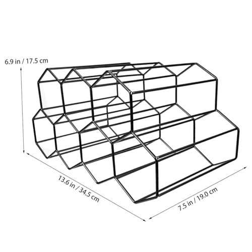 Soporte para botellas de vino 7 agujeros estilo panal, metal negro miniatura 2