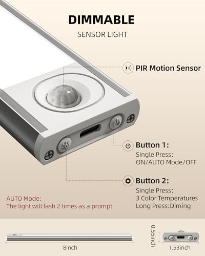 6-pack under cabinet lighting wireless led motion sensor light indoor rechargeable closet lights battery operated dimmable amp 3 color temps under counter lights for kitchen stairs 8inch