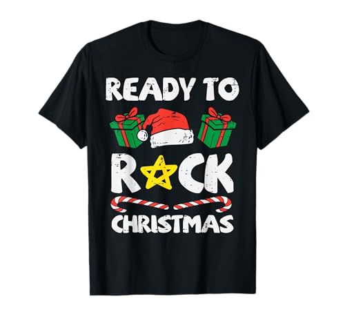 Ready To Rock Christmas Music Band Rocker Niños Navidad PJs Niños Camiseta