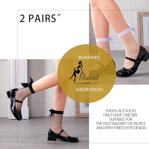 Fishnet Sheer Socks Bow Mesh Net Socks Elastic Hollow Short Sock for Women 2 Pairs4