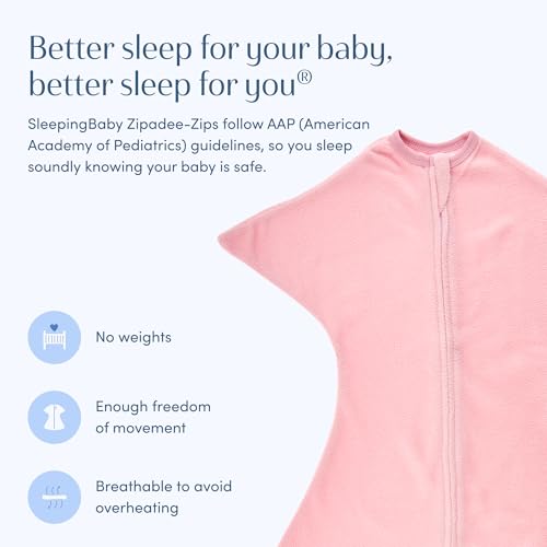 Image of SleepingBaby Zipadee-Zip Fleece Transition Swaddle - Arms-Out Wearable Blanket for Baby Sleep, Soft Breathable Fleece 0.8 TOG - Rose Pink, Medium (6-12 Month)