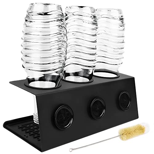 Bugucat Porte-Bouteille 3 Bouteilles, Porte Bouteilles de Soda pour Sodastream avec Tapis d'égouttement et Brosse Support Bouteille pour Bouteilles Soda Stream Crystal Easy Fuse et Emil