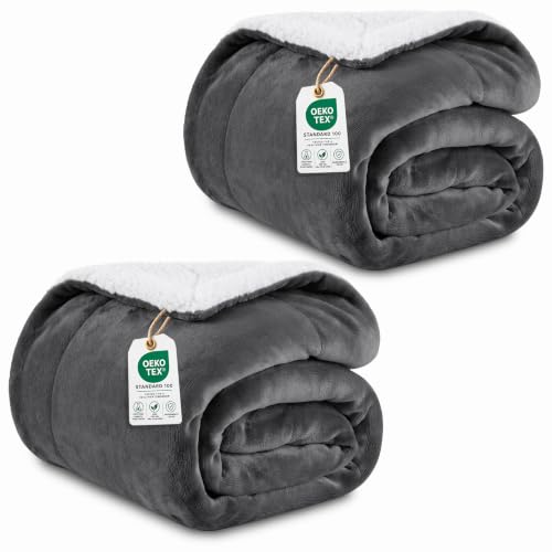 IR Imperial Rooms 2 Pack Sherpa Throw Blankets 50x60 Couch Grey