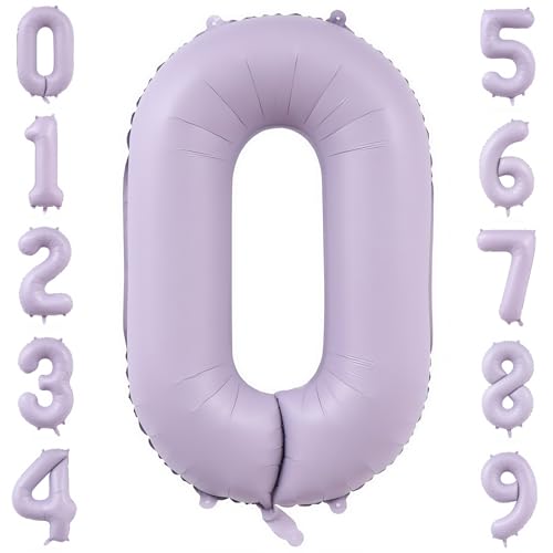 Image of Pastel Purple 0 Number Balloons,40 Inch Light Purple 0 Balloons Large Helium Foil Mylar Purple Number 0 Balloon for Birthday Party Anniversary Decorations