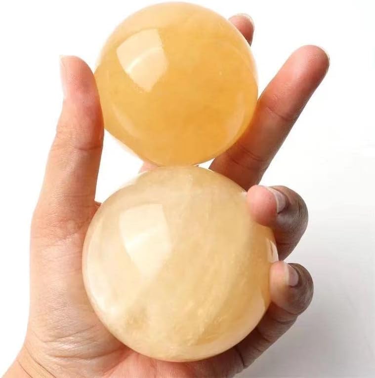 Natural Crystal Sphere Yellow Ball Honey Calcite Spheres for Home Decoration 1pc (65mm-70mm)