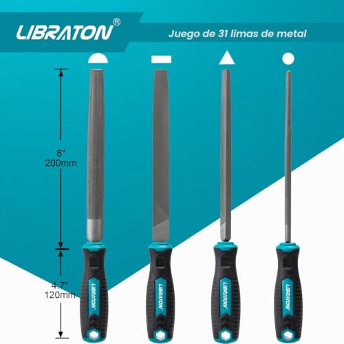 Miniatura 3 de Libraton Juego De Limas Y Escofinas De 31 Piezas, Limas Metálica Plana, Redonda, Semiredonda Y Triangular, Limas De Agujas, Archivo Riffler, Lijas Y Cepillo De Acero, Para Pulir Madera Y Metales