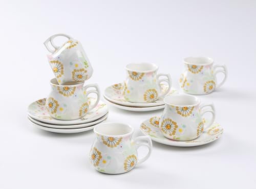GuangYang 12 pcs Espresso Cups & Saucers Set, Floral Pattern